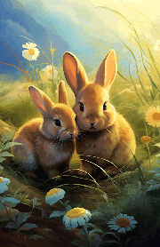 soft light brown rabbits in diffused sunlight during the spring season
