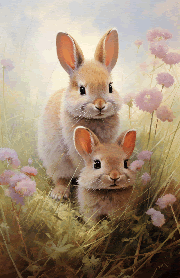 mama rabbit and baby bunny in springtime