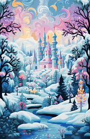 fairyland castle winter scene in pinks and purples junior-size dashboard 