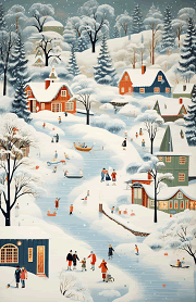 folk art winter village half-letter printable dashboard image