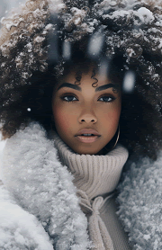 woman in winter with snow in her hair half-letter dashboard photographic image