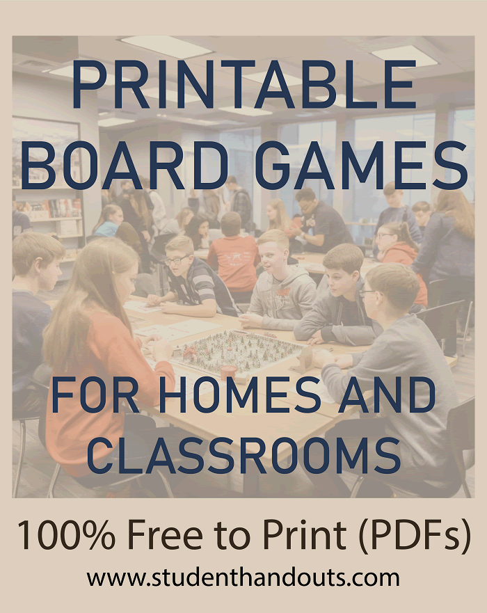 Printable Game Boards - Our free printable educational board games can be valuable tools to facilitate student learning. PDF files.