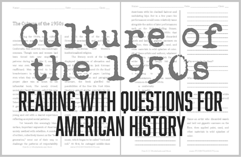 Culture of the 1950s Reading with Questions - Free to print (PDF file).