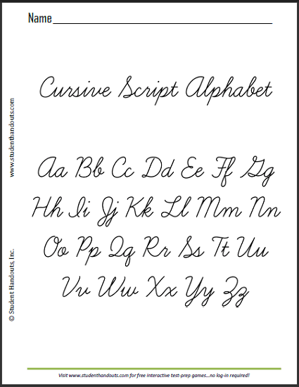 Free Printable Cursive Script Alphabet Sample Handout - Free to print ...
