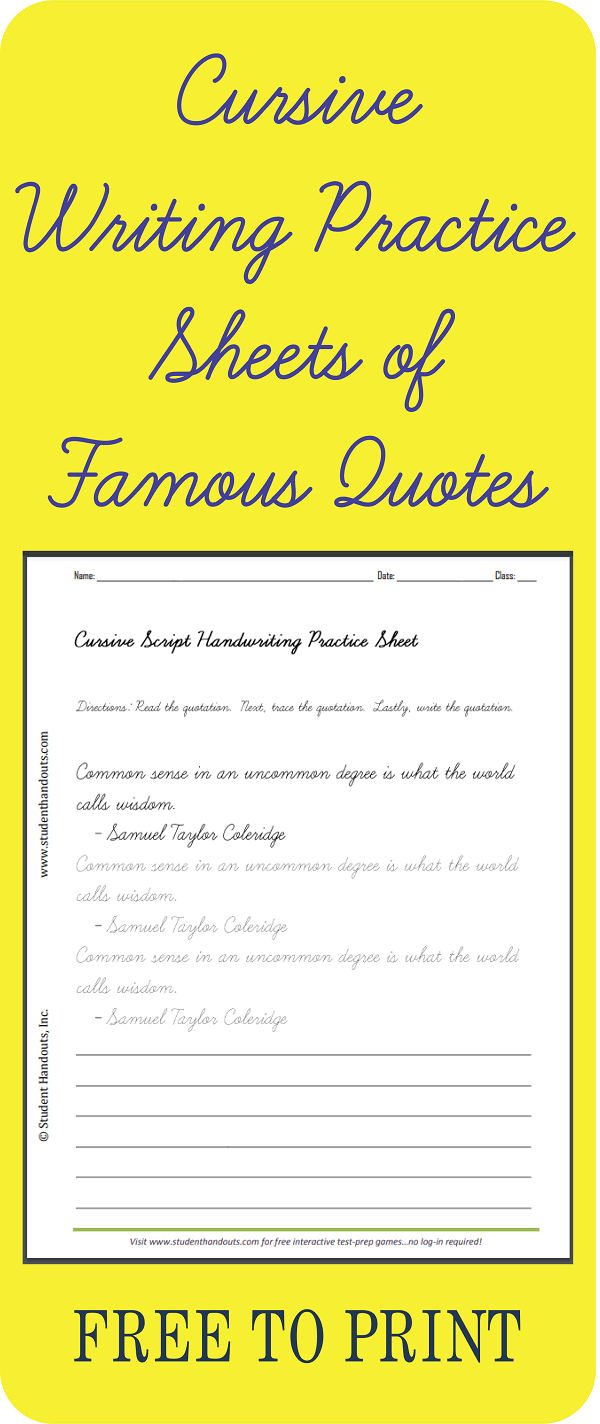 Cursive Script Handwriting Worksheets - Free to print (PDF files).