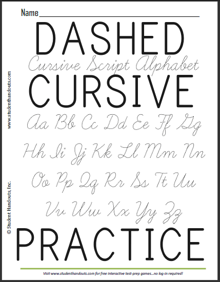 Dashed Cursive Script Alphabet - Free to print (PDF file).