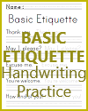 Basic Etiquette Phrases Handwriting and Spelling Practice Worksheet