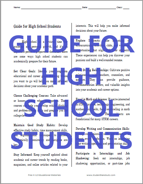 High School Student Guide - Academic tips and tricks for high school students.