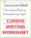 Cursive Handwriting Practice Worksheet: "I love doing all of my homework every night."