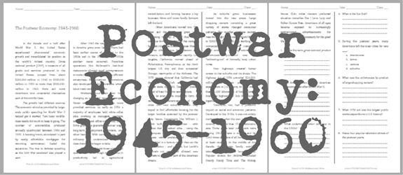 Postwar Economy: 1945-1960 - Free printable reading with questions (PDF file) for high school United States History students.