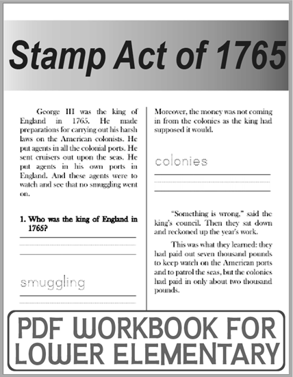 Stamp Act of 1765: History Workbook for Grades 1-3 - Free to print (PDF file).