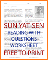 Sun Yat-sen Reading Worksheet