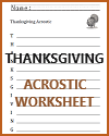 Thanksgiving Acrostic Poem Blank Worksheet (Grades 1-8)