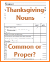 Thanksgiving Nouns Common or Proper Worksheet (Grades 1-3)