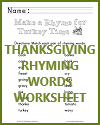 Thanksgiving Rhyming Words Matching Worksheet for Grades K-2