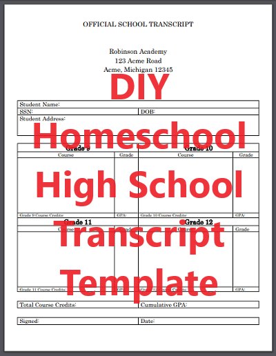 Official High School Transcript Template for Homeschool - Word or PDF