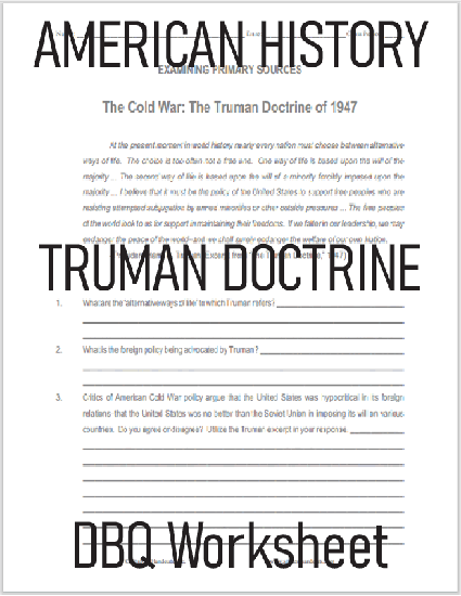 The Truman Doctrine (1947) DBQ Worksheet - Free to print (PDF file).