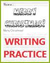 Merry Christmas! Coloring page with handwriting practice.