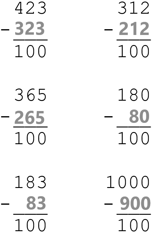 First One Hundred Days of School Primary Math Worksheet - Subtraction Answer Key