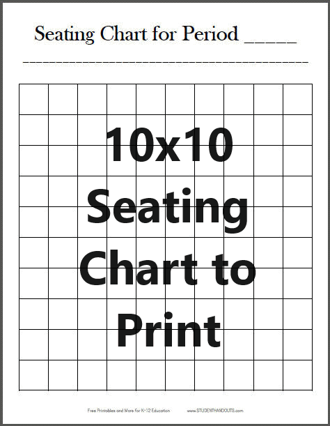 Free Printable 10x10 Vertical Classroom Seating Chart Template