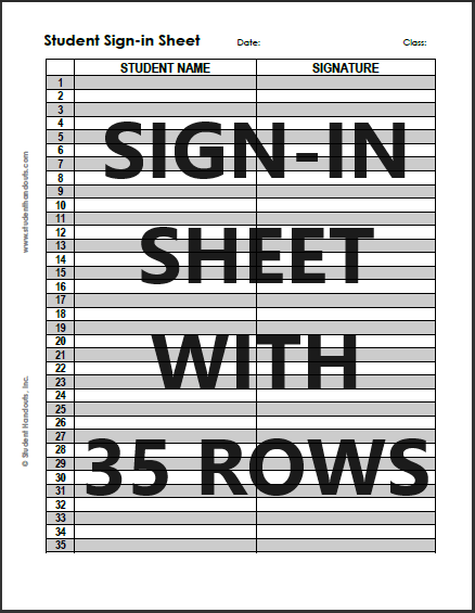 Free Blank Printable Student Sign-in Sheet with 35 Rows