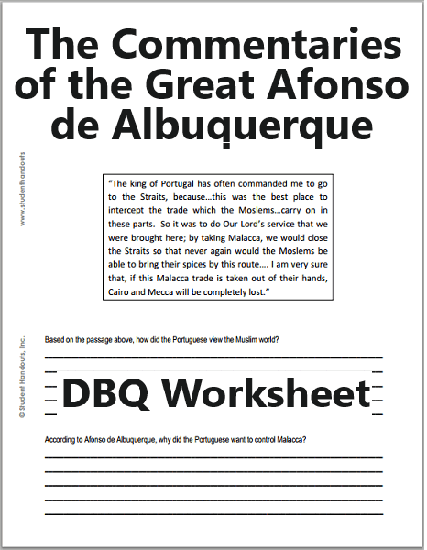 Portuguese in India DBQ Worksheet for High School World History