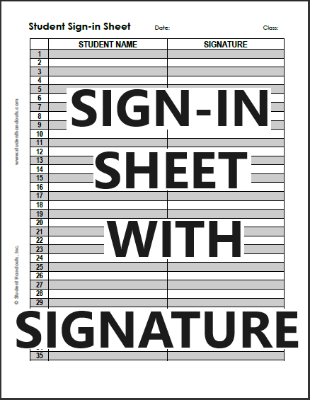 Student Attendance Sign-in Sheet - Free to print (PDF file). Alternating shading on rows, for visual clarity.