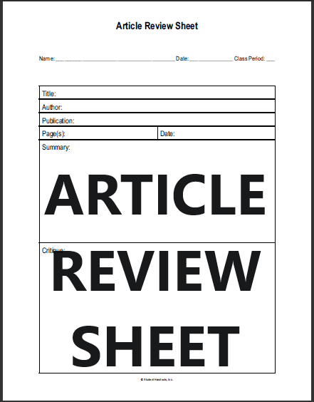 Article Review Sheet - Free to print (PDF file) for Social Studies classes.