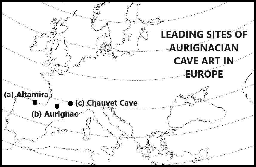 Leading sites of Aurignacian cave art in Europe (map).