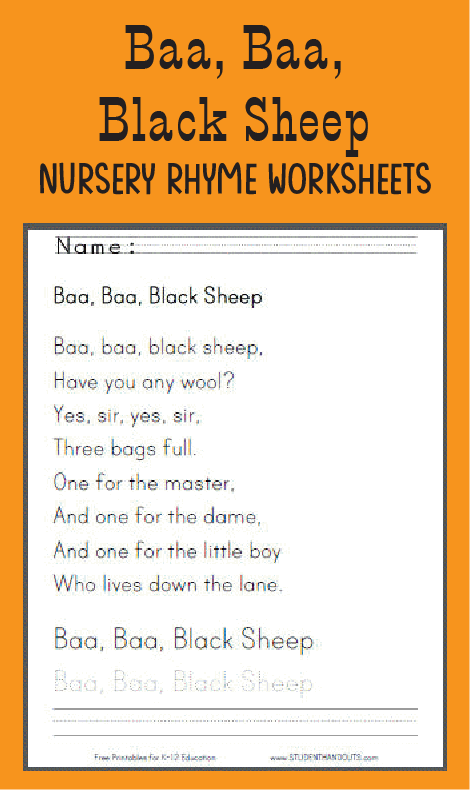 Baa Baa Black Sheep Nursery Rhyme - Free printable worksheets (PDF files).