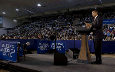 U.S. President Barack Obama giving a speech about economic recovery at Indiana Town Hall on February 9, 2009.