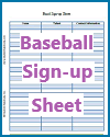 Baseball Sign-up Sheet