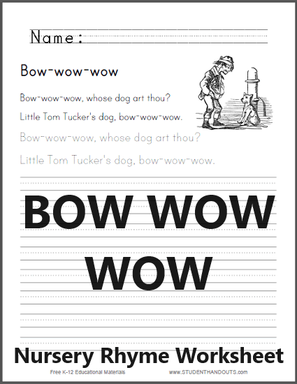 Bow-wow-wow Nursery Rhyme - Worksheet is free to print (PDF file).