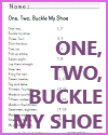 One, Two, Buckle My Shoe Nursery Rhyme Worksheet