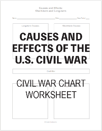 U.S. Civil War Causes and Effects DIY Blank Chart Worksheet for United States History