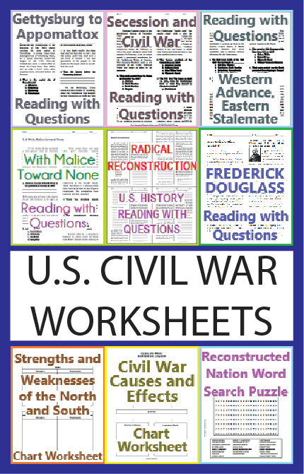 Free U.S. Civil War and Reconstruction Printable Worksheets - PDF files. Incorporating a variety of worksheets into the study of the American Civil War can enhance the overall learning experience.
