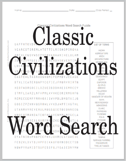 Classical Civilizations Word Search Puzzle - Free to print (PDF file).