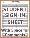Student Sign-in Sheet - Spaces for Substitute Comments - 25 Rows