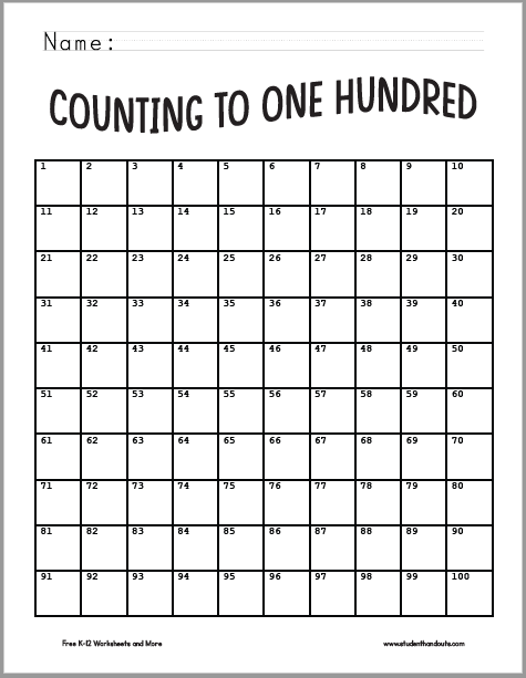 Counting to One Hundred Grid Worksheet - Free to print (PDF file). Perfect for counting 100 small objects.