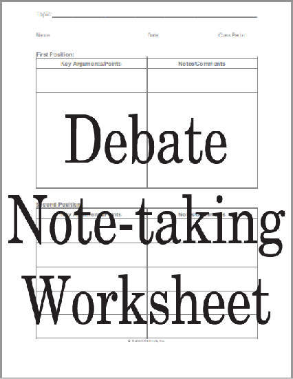 Social Studies Printable - Debate Notes Sheet