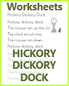 Hickory Dickory Dock Nursery Rhyme Worksheets