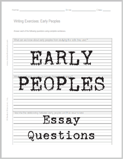 Early Peoples Writing Exercises - Free to print (PDF file) for high school World History.