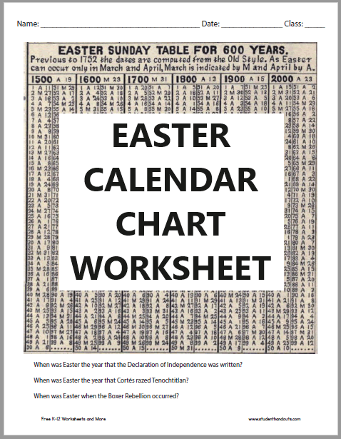 Easter Dates History Worksheet - Free to print (PDF file).