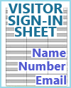 Visitor Sign-in Sheet with Columns for Name, Number, and Email 