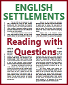 "Early English Settlements in North America" Reading Worksheet with Questions