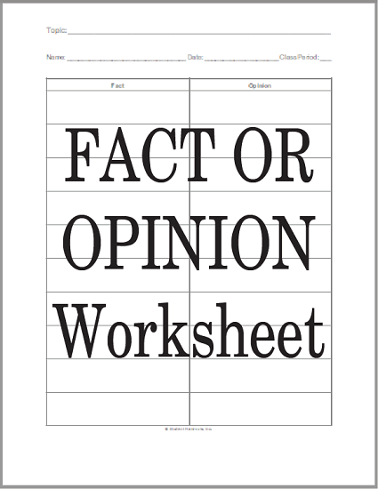 Social Studies Printable - Fact and Opinion Chart - Free to print (PDF file).