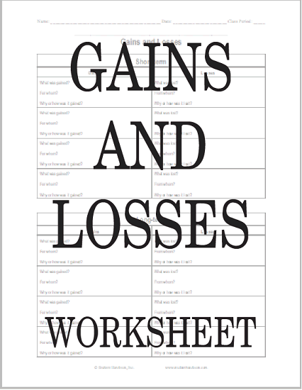 Social Studies Printable - Gains and Losses Chart - Free to print (PDF file).