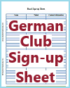 German Club Sign-up Sheet