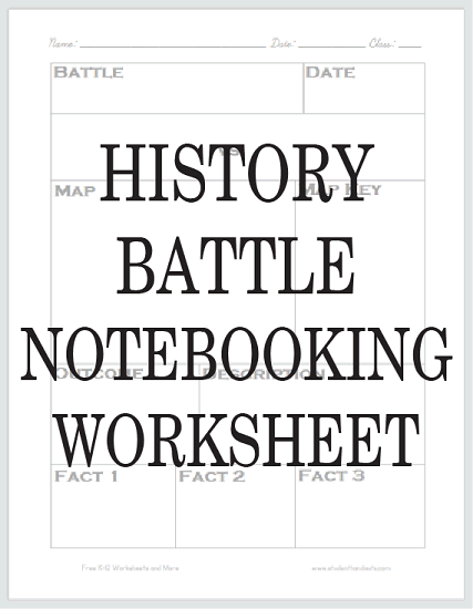 History Battle Notebooking Page - Free to print (PDF file).