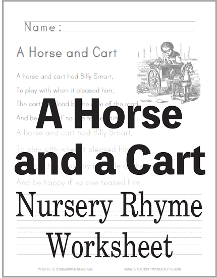 A Horse and Cart - Nursery rhyme worksheet is free to print (PDF file). 